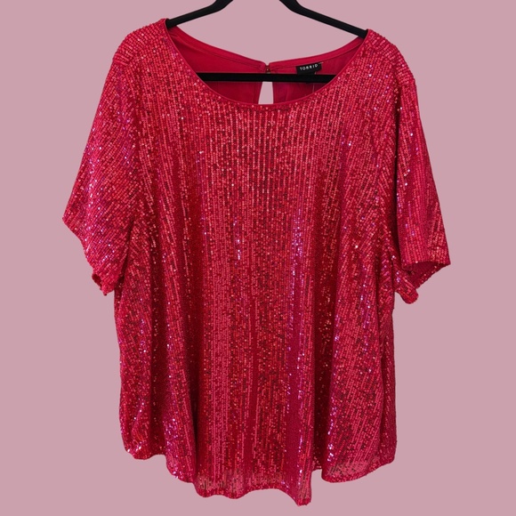 NWT Torrid 3x Red Sequin Short Sleeve Dressy Top - Picture 1 of 6